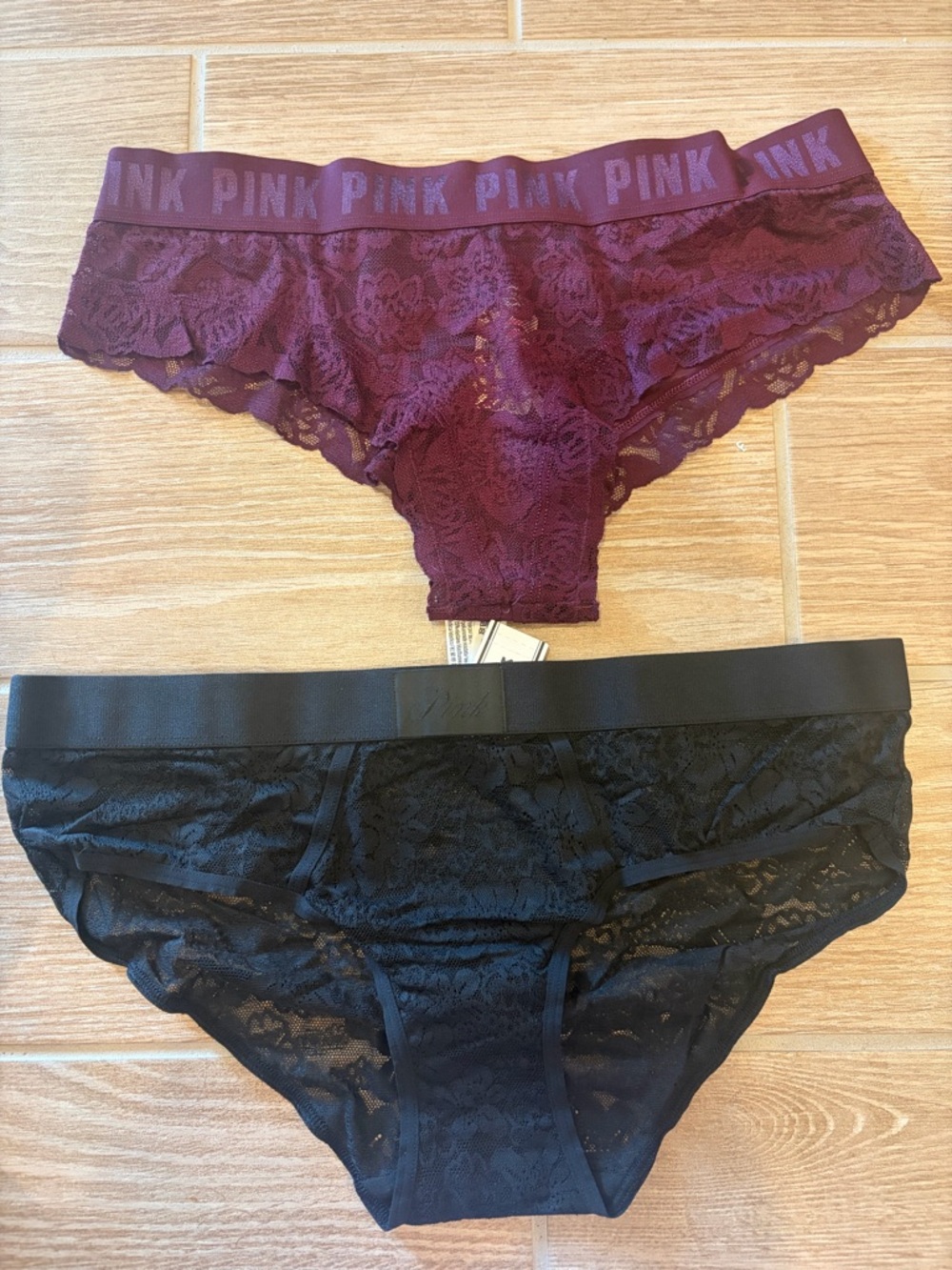 PINK Victoria's Secret Lace Panty Set - Burgundy & Black